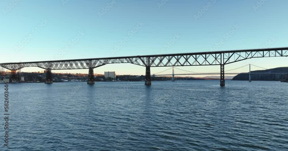 Aerial video of the Hudson River walkway bridge near Poughkeepsie NY over the Hudson River Aerial video of the Hudson River walkway bridge near Poughkeepsie NY over the Hudson River