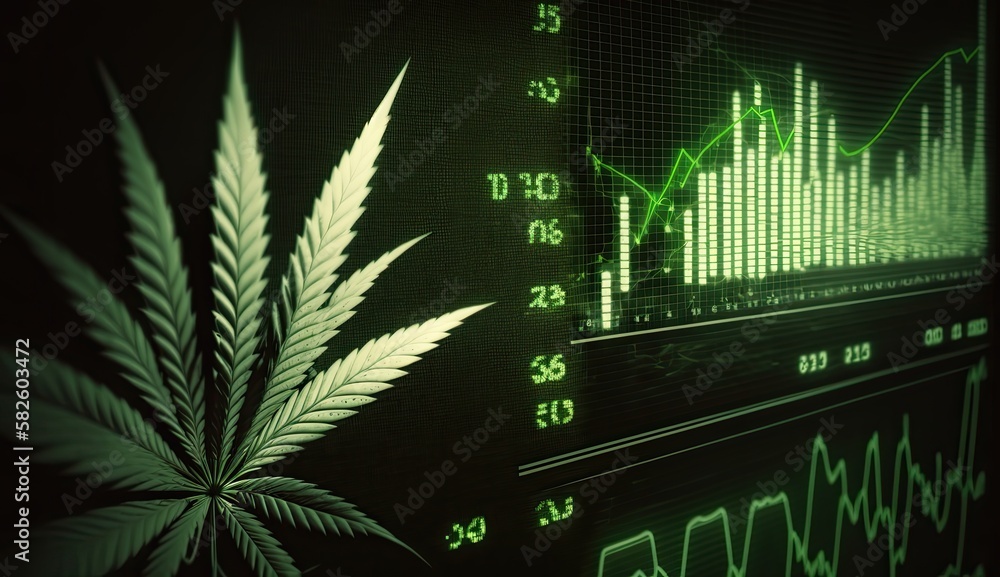 Cannabis Business With Marijuana Leaves And Stock Graph Charts Going Up ...