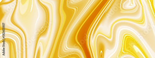 Abstract golden and yellow luxury smooth liquid background.  Liquid marbling paint background. Luxurious colorful liquid marble surfaces design. liquid oil marble picture with glowing effect. 