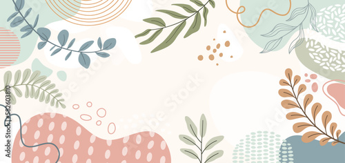 Design banner frame flower Spring background with beautiful. flower background for design. Colorful background with tropical plants. Place for your text.