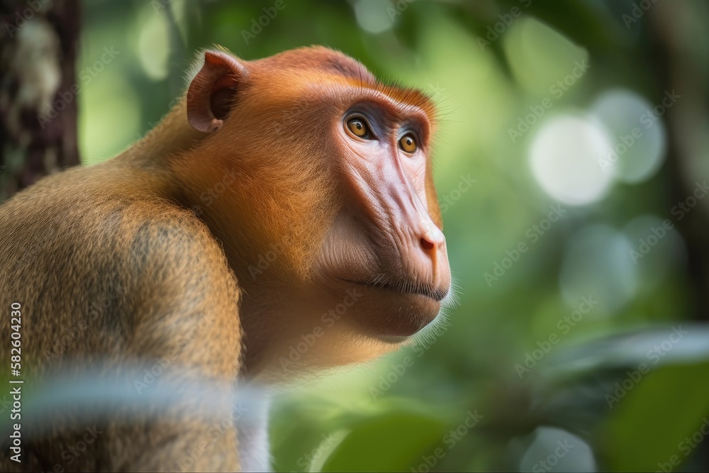 Naklejka premium Borneo Proboscis Monkey Sanctuary in Sabah, Malaysia. Generative AI