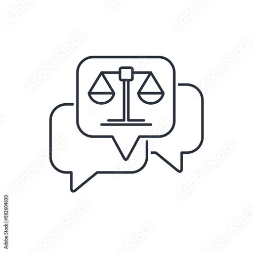 juridical comment. Legal support. Vector linear icon isolated on white background.