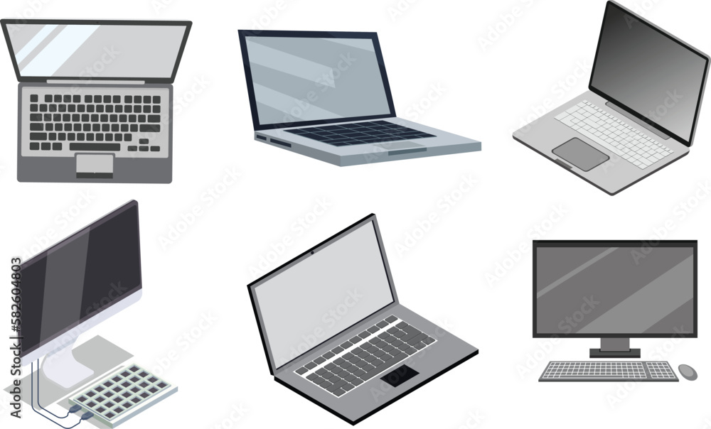 Set of Laptop  computers and Desktop computers. Vector art. collections of laptops and desktop computers. pc collections