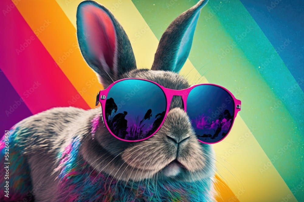 Cool colorful easter bunny - Generative AI