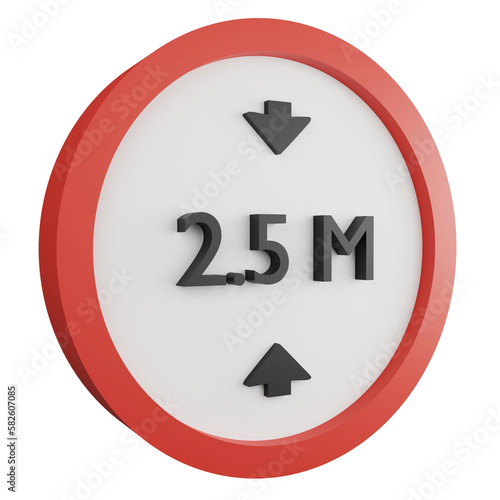 3D render height limit 2.5 meters sign icon isolated on transparent background, red mandatory sign