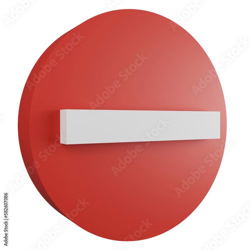 3D render no entry sign icon isolated on transparent background, red mandatory sign