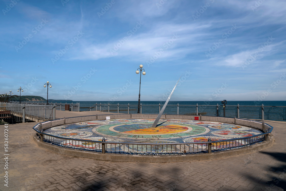 Zodiac sundial in the center of the embankment at the main descent to the Baltic Sea, Svetlogorsk, Kaliningrad region, Russia