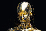 AI robot woman with beautiful gold base color. generative Ai technology