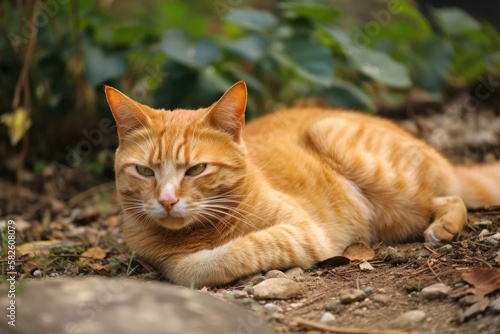 a ground based orange cat. Generative AI