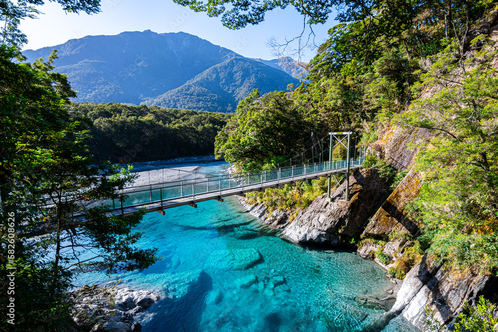 hiking throw blue pools in new zealand