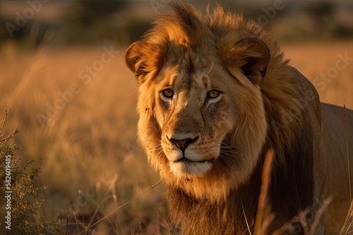 Lion hunting in Africa's Mara Triangle. Generative AI © AkuAku