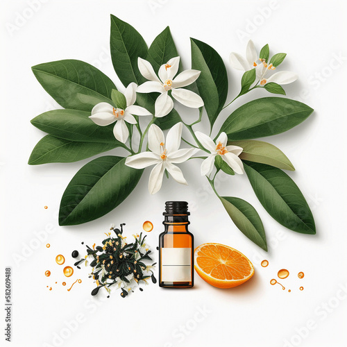 Ai generate photo illustration of neroli essential oil produced from blossom of bitter