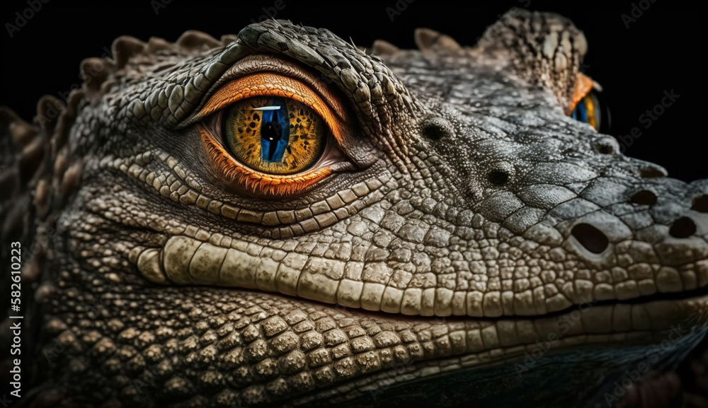 Reptile portrait endangered crocodile staring at camera ,generative AI Reptile portrait endangered crocodile staring at camera ,generative AI