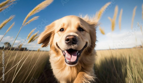 Fun Labrador and Golden Retriever Play in Grass ,generative AI