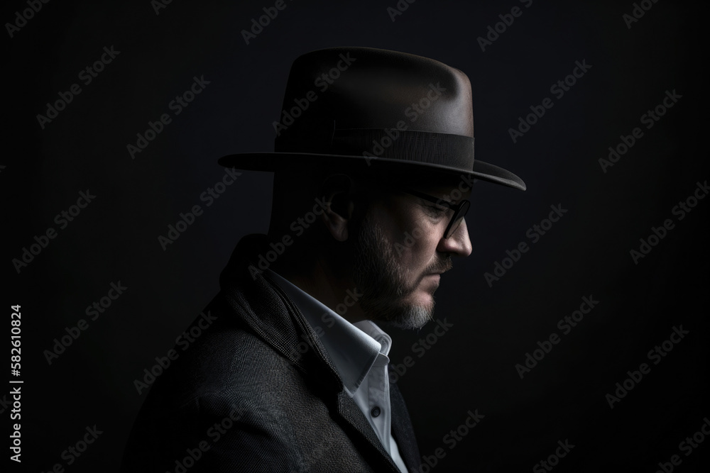 Minimalist Portrait of a Mysterious Man with a Fedora, generative ai Minimalist Portrait of a Mysterious Man with a Fedora, generative ai