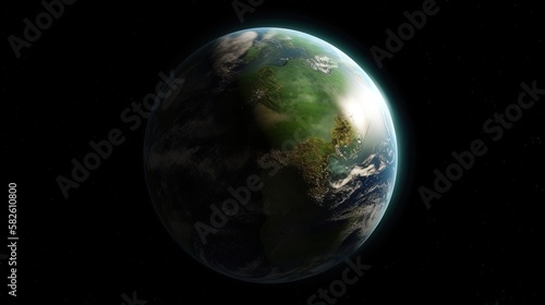 Sustainable Planet: A Green Earth Globe Floating in the Vastness of Space in 8K created with generative ai technology