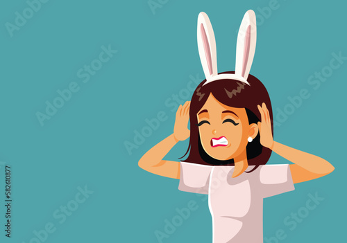 Stressed Woman Planning Easter Celebration Vector Cartoon Illustration. Housewife trying to prepare holiday celebration at home feeling tired
