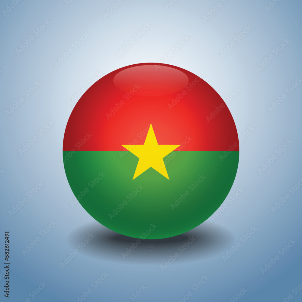 Burkina flag. Round glossy. Isolated on color gradient background Burkina flag. Round glossy. Isolated on color gradient background