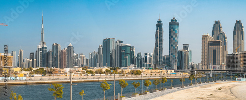 Dubai Water Canal Tolerance Bridge, pedestrian bridge with water taxi, in Dubai, UAE