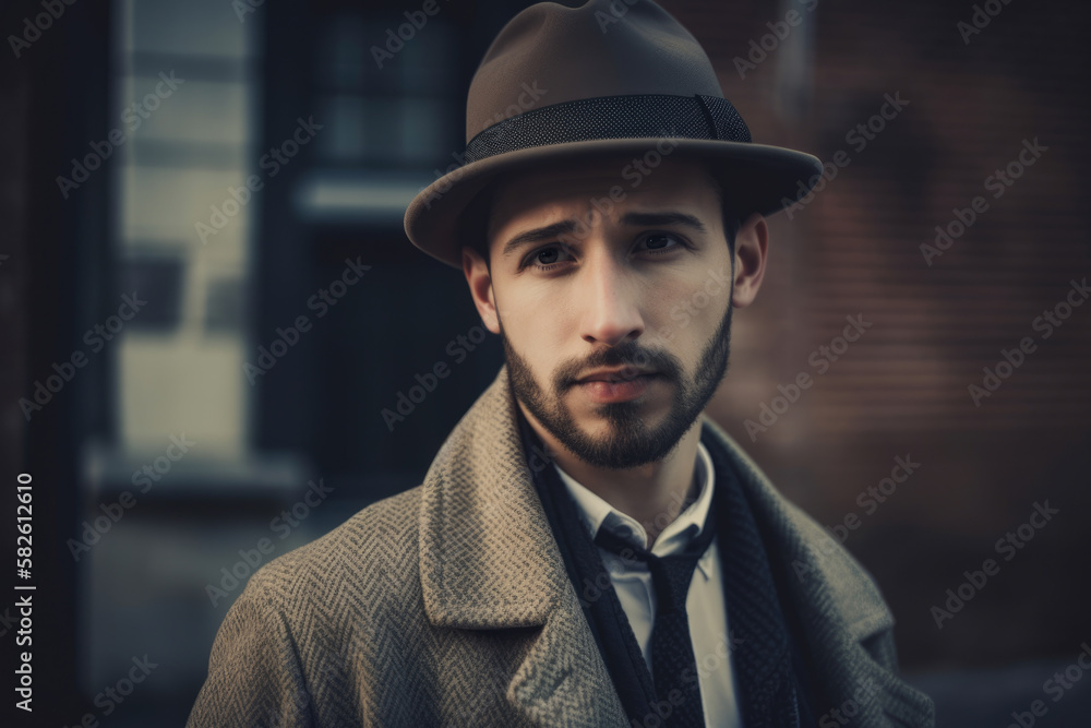 Retro Portrait of a Stylish Man with a Fedora, generative ai