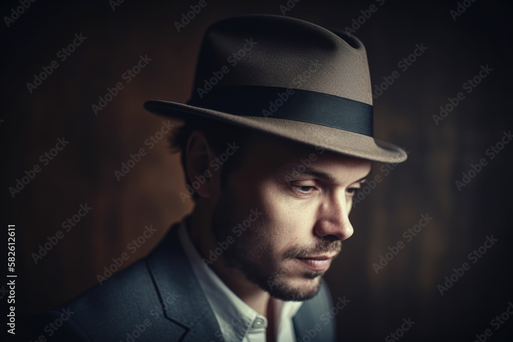 Retro Portrait of a Stylish Man with a Fedora, generative ai Retro Portrait of a Stylish Man with a Fedora, generative ai