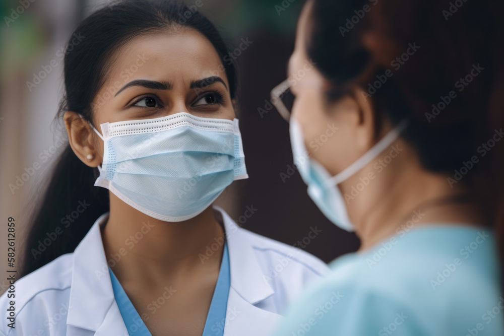 Smiling Doctor in a Mask Examining a Patient with Care and Compassion, generative ai Smiling Doctor in a Mask Examining a Patient with Care and Compassion, generative ai