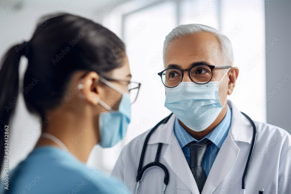Smiling Doctor in a Mask Examining a Patient with Care and Compassion, generative ai Smiling Doctor in a Mask Examining a Patient with Care and Compassion, generative ai