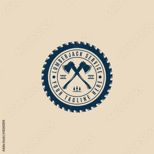lumberjack logo vintage template icon with emblem vector illustration design. carpentry logo concept