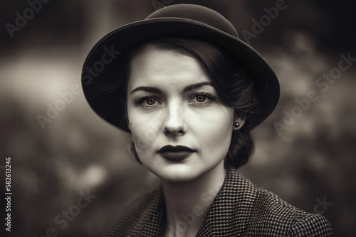 Timeless Portrait of a Woman with Vintage and Retro Features, generative ai © aicandy