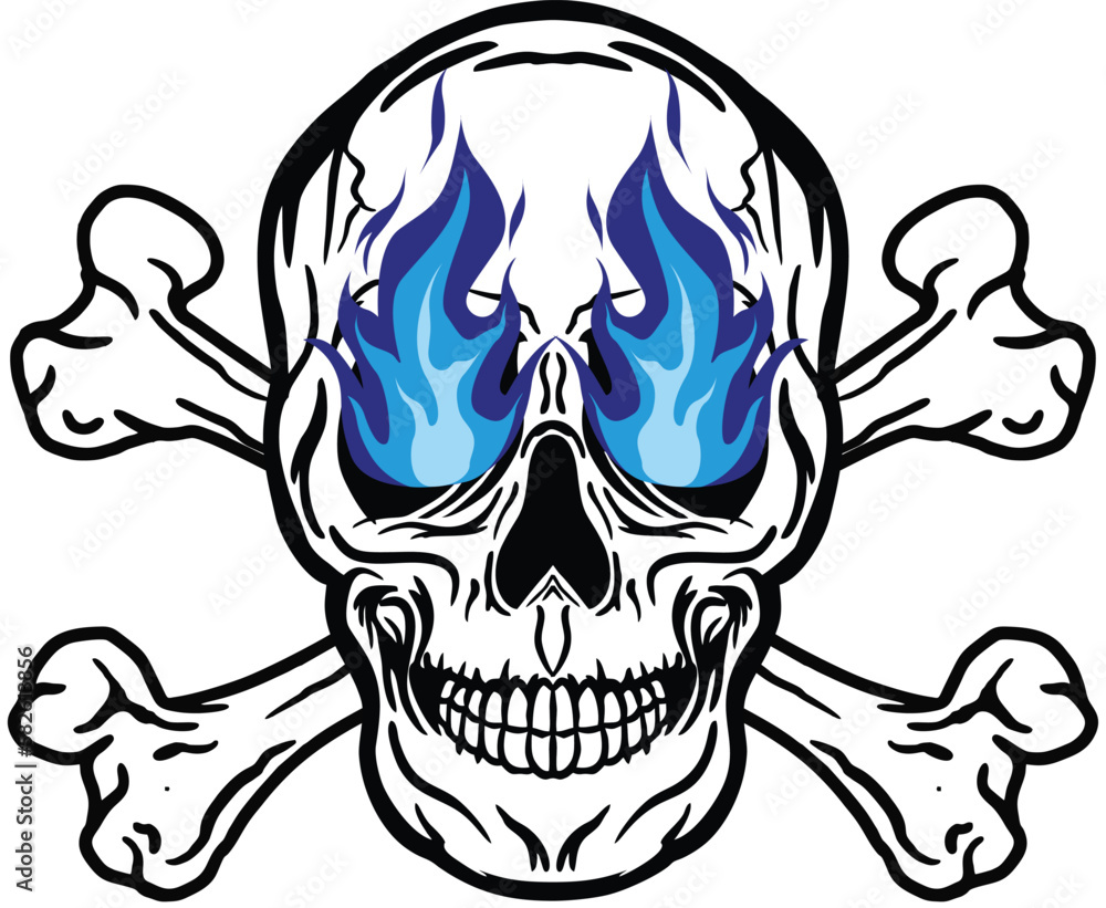 Obraz premium A skull head crossbones flame vector logo symbolimage illustrations