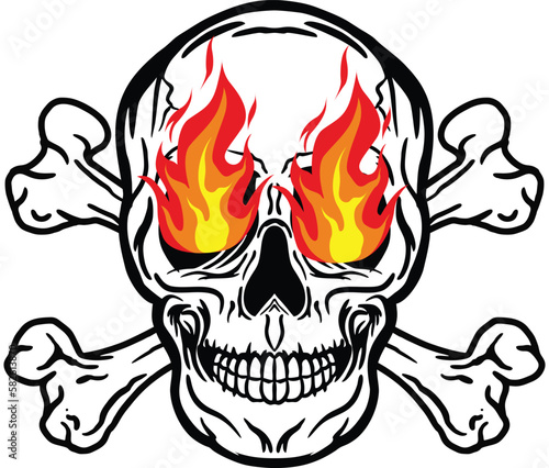 A skull head crossbones flame vector logo symbolimage illustrations photo