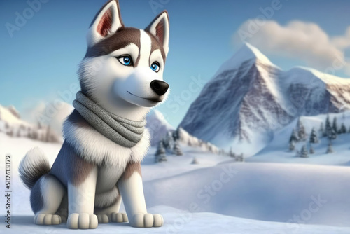 Cute cartoon character husky  generative AI