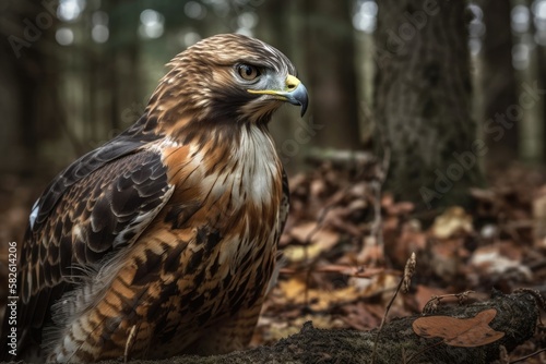 In the woods, a hawk. Generative AI
