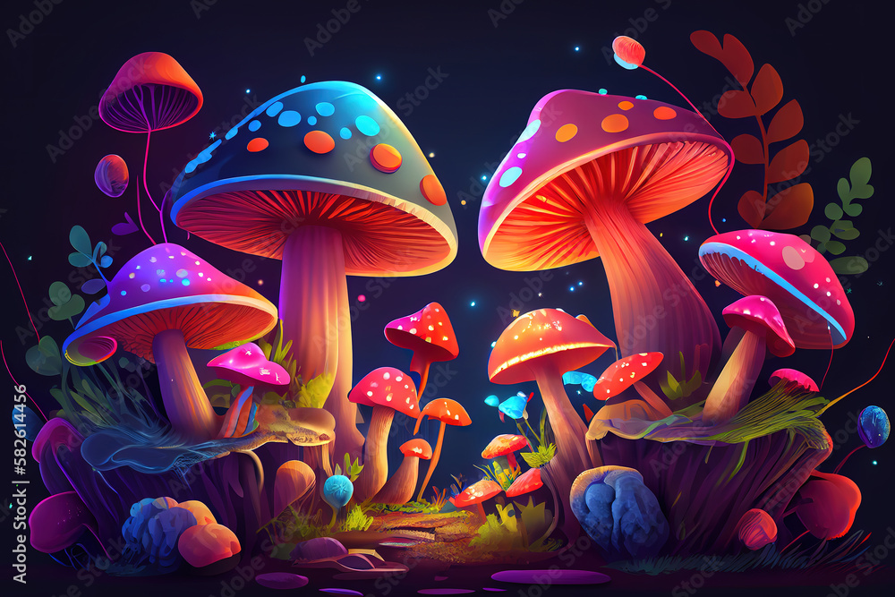 Mushrooms Magic Background. Generative Ai