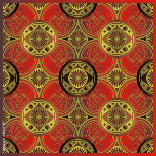 Red textured abstract background with a combination of gold lines