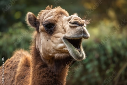 A yawning camel in the Amsterdam Zoo. Generative AI © AkuAku