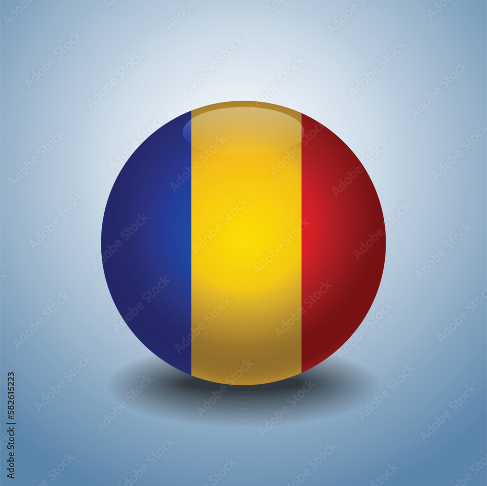 Fototapeta premium Chad flag. Round glossy. Isolated on color gradient background