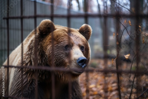 Budapest, Hungary December 29, 2015 A caged brown bear. Generative AI