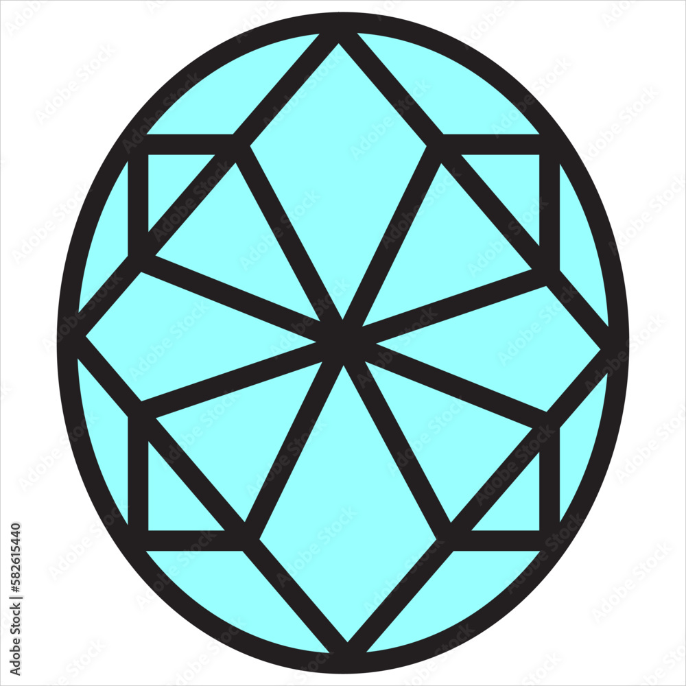 Vector, Image of diamond top view icon, Black and white color, and full