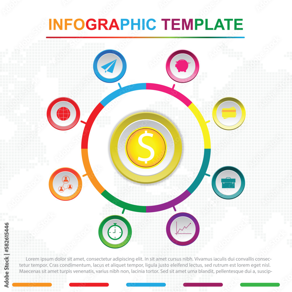 Colorful infographic template with nine titles, Diagram with steps, business data presentation. Vector infographic. 