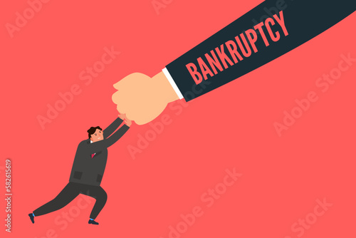 bankruptcy ecomonic financial crisis large hand down pressure on businessman vector illustration