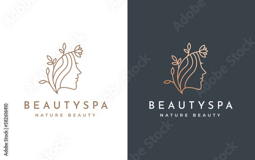 Feminine Woman Line Art Beauty Logo Design Illustration