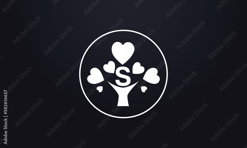 Heart sign tree. Heart symbol tree circle. Love tree logo symbol and happiness sign icon vector. Healthy heart logo and Valentine love