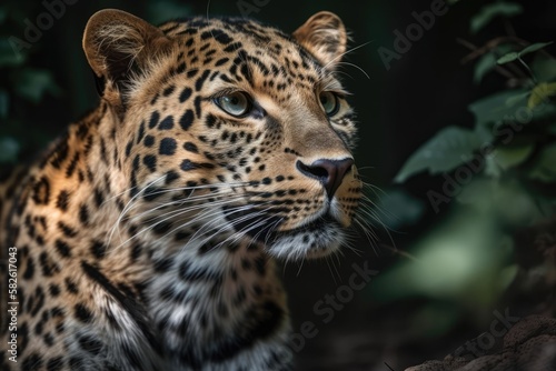 Amur Leopard summer portrait. Generative AI