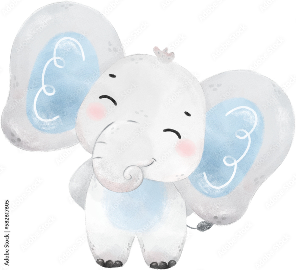 cute baby Elephant wild life animal dream blue baby shower nursery art watercolour illustration cute baby Elephant wild life animal dream blue baby shower nursery art watercolour illustration