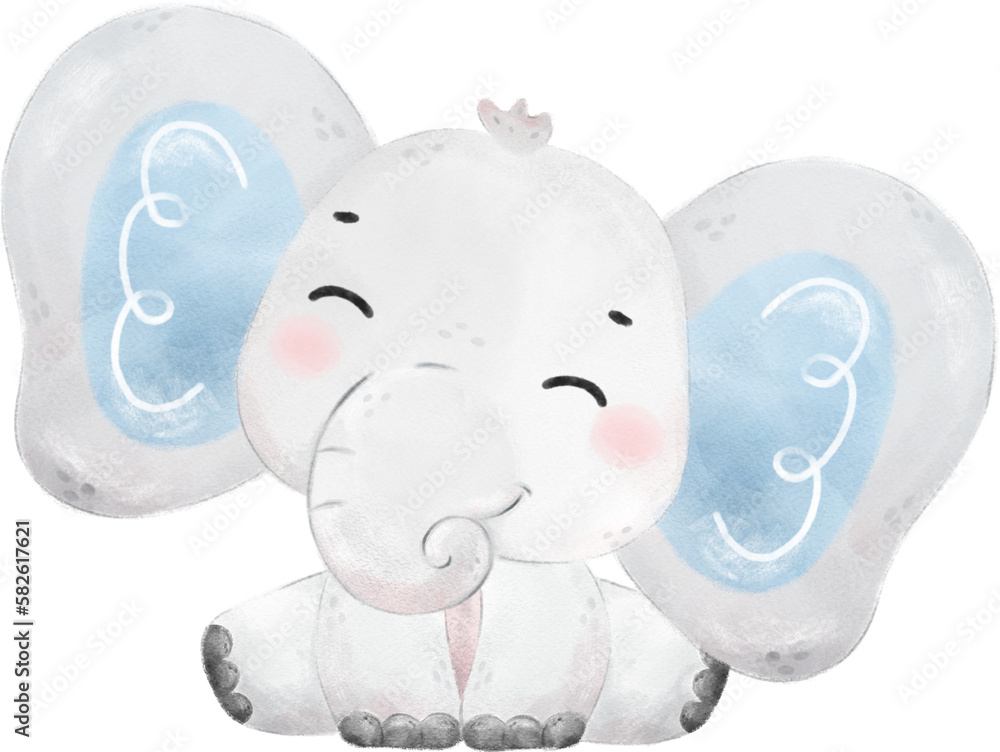 cute baby Elephant wild life animal dream blue baby shower nursery art watercolour illustration cute baby Elephant wild life animal dream blue baby shower nursery art watercolour illustration