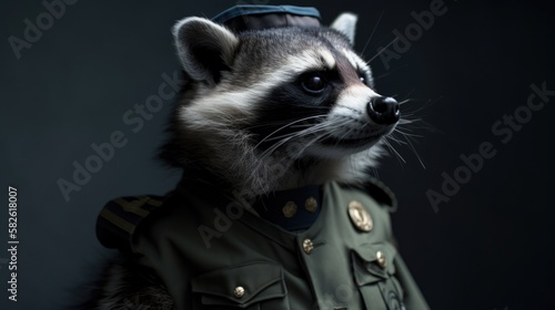 Raccoon Dressed Like Military Dictator. Generative AI. photo