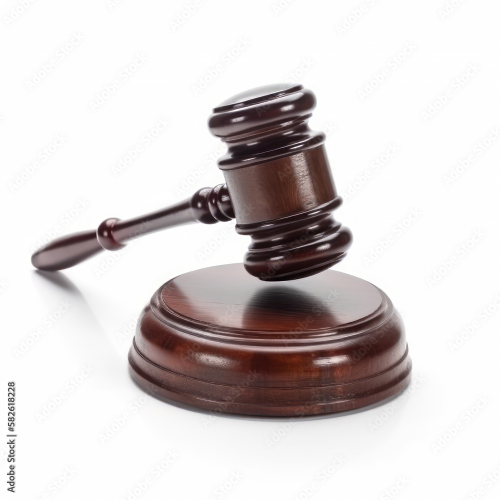 Judge gavel. Auction or law symbol isolated, white background. Generative AI