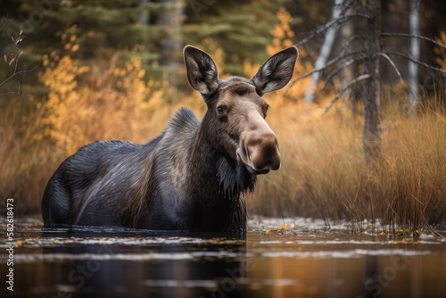 a moose from Minnesota in its native habitat. Generative AI © AkuAku