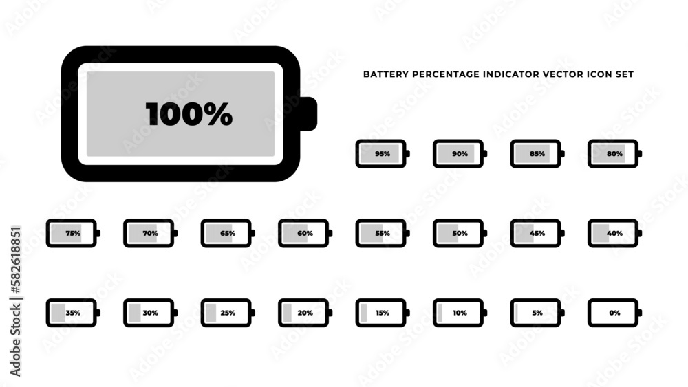 Battery percentage indicator vector icons set